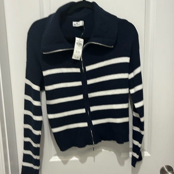 Hollister Sweaters - Hollister cotton blend women’s sweater navy blue and white stripe cardigan